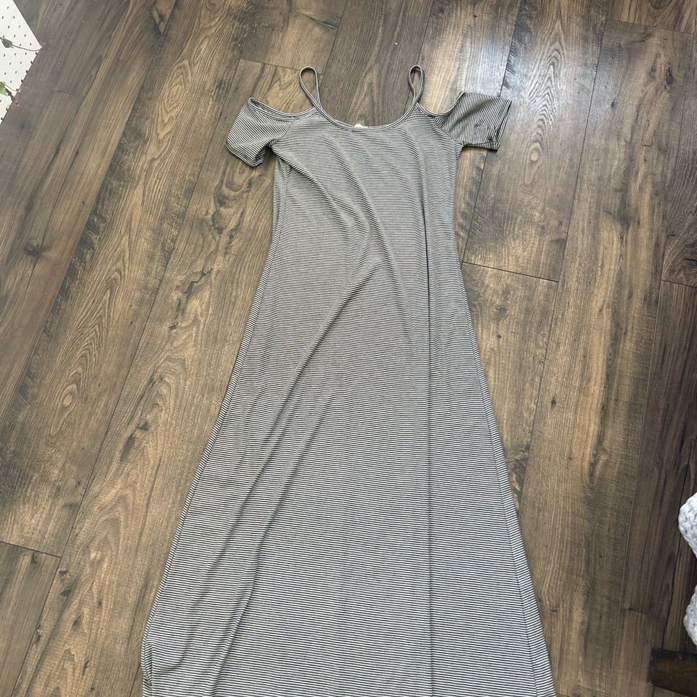 Caution To The Wind Gray Striped Maxi Dress